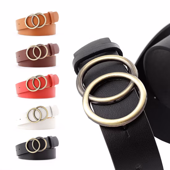 Women&prime;s Fashion PU Belt with Ring Buckle