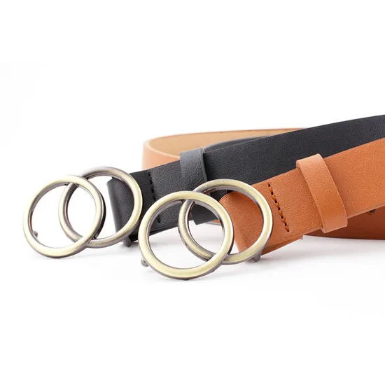 Women&prime;s Fashion PU Belt with Ring Buckle
