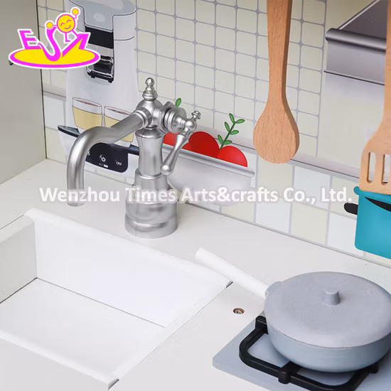Nueva llegada juego de simulación cocina de juguete grande de madera blanca para niños 10% de descuento W10c409